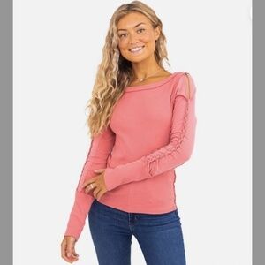 We The Free Daisy Chain Cuffed Long Sleeve Top in Sun Sand Sz Small